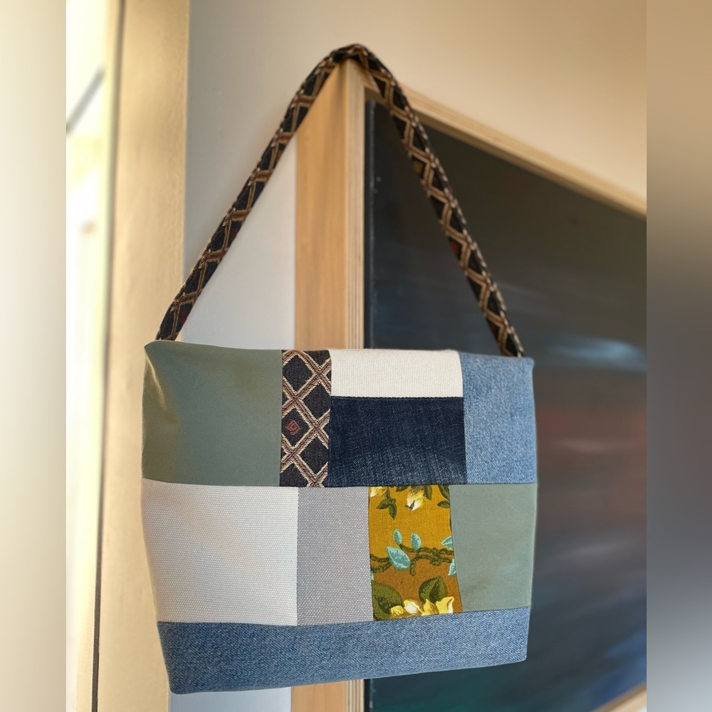 Patchwork Shoulder Bag in Green, Blue and Yellow - Picture 3 of 3